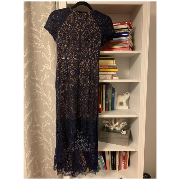 Harper & Me Navy Blue Lace Overlay Midi Dress - Picture 2 of 3